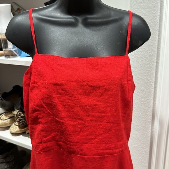 Red Gianni bini linen large women’s zip up spaghetti strap sundress knee length - Picture 2 of 7